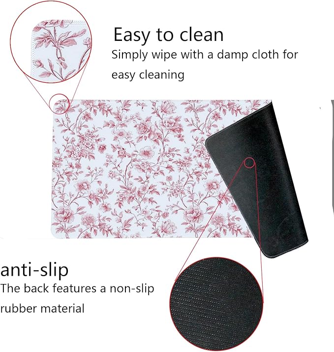 Pink Chinoiserie Mouse Pad,Vintage Pink and White Floral Desk Mat,XL Large Vintage Flowers Preppy Mouse Pad,Girly Laptop Desk Mat for Dorm Home Office,23.6x11.8 Inch