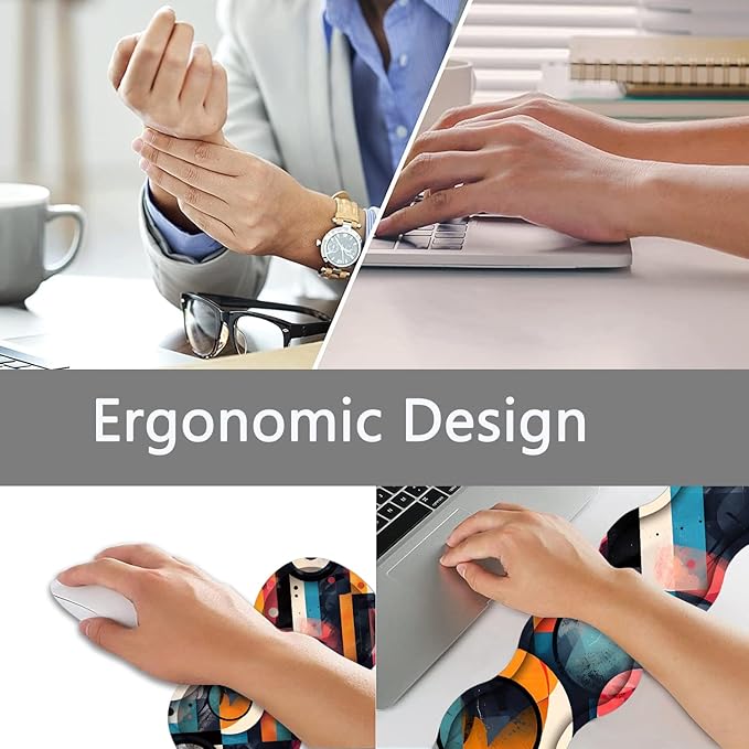 Large Gaming Mouse Pad + Keyboard Wrist Rest + Wrist Support + Coaster Set, Memory Foam Ergonomic for Easy Typing, XXL Extended Gaming Mouse Pad Table Pad - Abstract Geometric Pattern