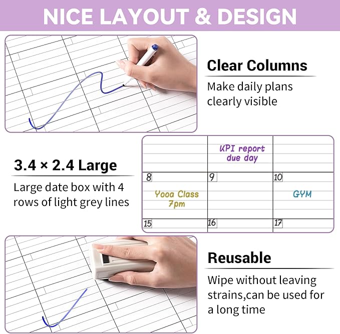 Large Dry Erase Calendar For Wall - Undated 3 Month Calendar, 28'' x 40'', Erasable & Reusable Laminated White Board With 8 Round Stickers, Vertical Layout for Office, Classroom and Home