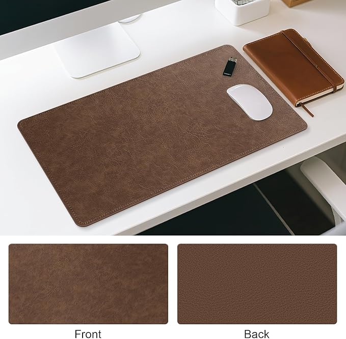 Imitation Crazy Horse Leather Desk Mat - Waterproof Desk Pad - Ideal for Large Mouse Pad and Desk Mats on Top of Desks (Brown+Brown, 33"*13")