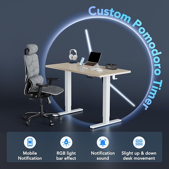 HUANUO 48" AI Smart Standing Desk with App-Synced Sedentary Reminders, Electric Height Adjustable Desk with Body-Data Ergonomic Presets, Voice Control Alexa/Google/Siri, 3 Memory Settings Table, Black