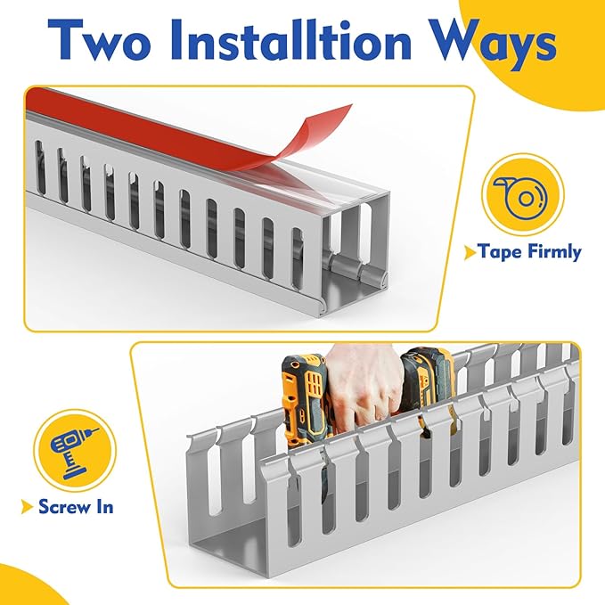 Open Slot Wiring Raceway Cable Duct, 30.8in Cable Management Channel Cord Track,Desk Wire Channel, Under Desk Cable Management to Hide Cables, Wires for Computers (Grey, 1.97" Hx1.97"W, 15.4''L(2 Pc))