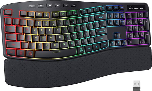 Wireless RGB Backlit Keyboard, 2500mAh Rechargeable Keyboard with 15 RGB Lighting Effects, 5 Brightness Modes, Multimedia Keys, Silent Ergonomic Keyboard for PC Computer Laptop Windows Mac