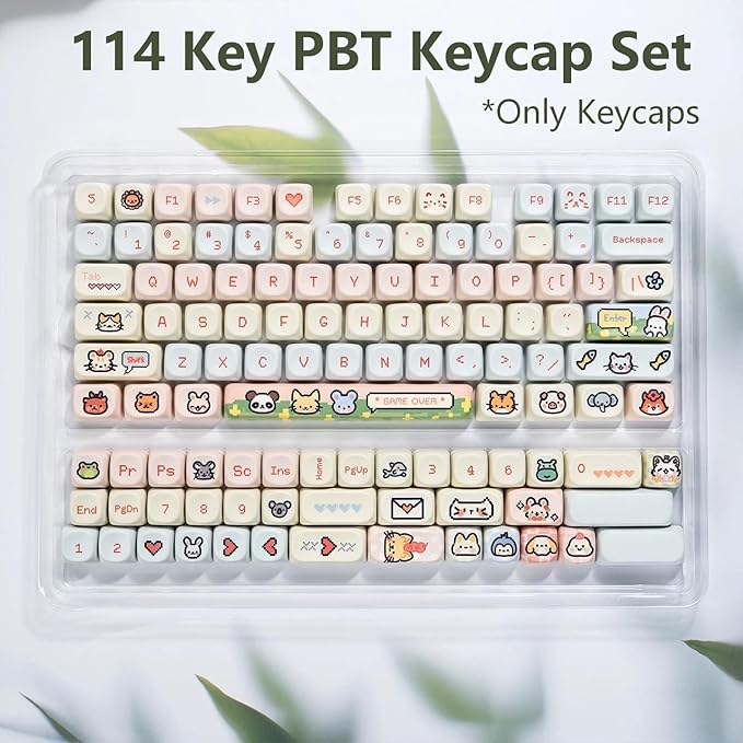 COOMICKE 114 Keys Pink Keycaps - Dye-Sublimation PBT Custom Keycap Set for MOA Profile, Cute Anime Customized Pattern Keycaps for MX Switches Mechanical Gaming Keyboard