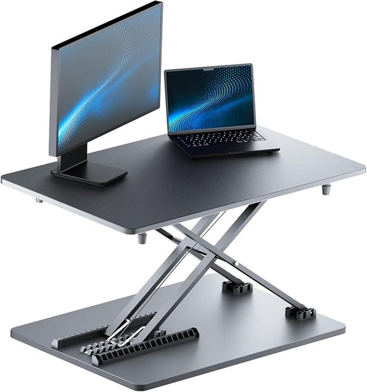 Standing Desk Converter, 25.16" × 15.75" Height Adjustable Laptop Stand for Desk, Sit Stand Monitor Stand, No Assembly Required for Home and Office Use (Black)