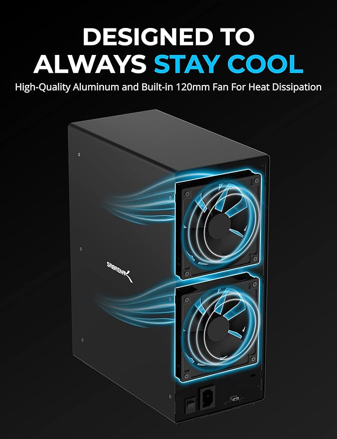 SABRENT 10-Bay USB 3.2 Gen 2 SATA Docking Station for 3.5” HDD/SSD, 10 Gbps USB-C DAS, Tray-Less Hot-Swap, Aluminum Enclosure, Dual Cooling Fans, Individual Power Switches, No RAID (DS-UCTB)