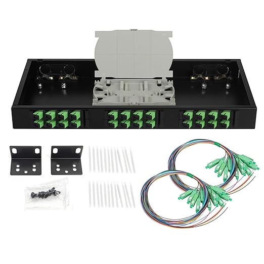 2-Pack SC-APC 24 Simplex 24 Port Rack Mount Enclosure Box with Splice Tray Singlemode SC-APC Kit (Includes 1.2 Meter Pigtail and Coupler)