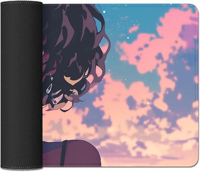 Anime Black Girl Extended Mouse Pad Desk Mats on Top of Desks Gaming Pad Large Mousepad with Stitched Edge Non-Slip Rubber Base for Computer Keyboard Laptop PC (27.5X11.8 in)