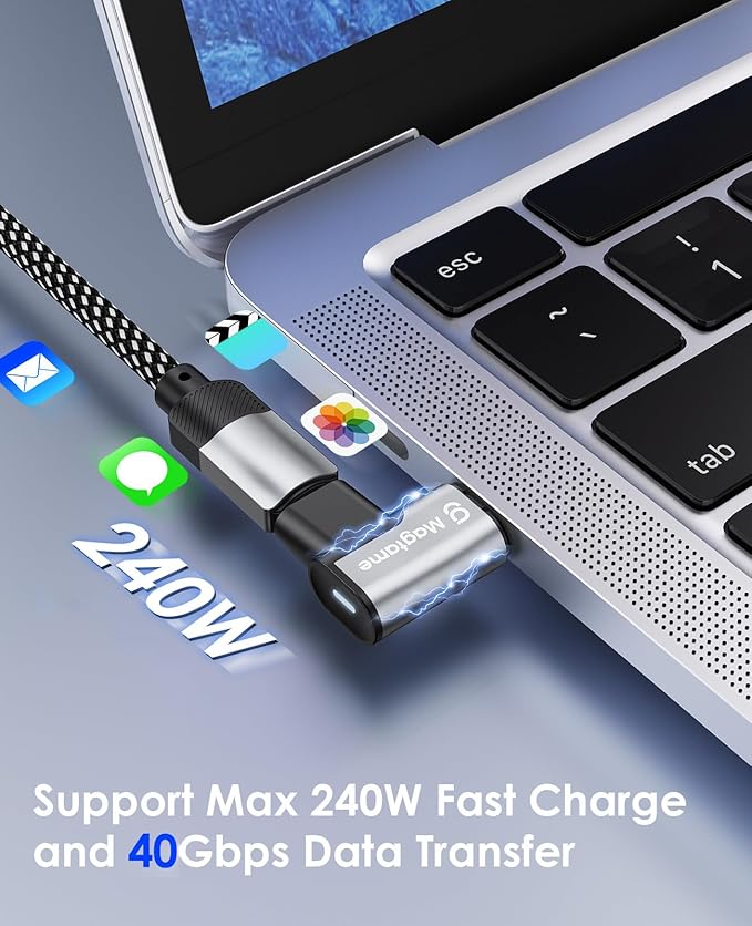 2Pack 24Pin Magnetic USB C 90 Degree Adapter 240W(40Gbps and 4K Video), USB-C Male to USBC Female Right Angle Adapter, Type C Extender for USB 4 Steam Deck, ROG Ally, Switch, PC, Tablet, iPhone 15 16
