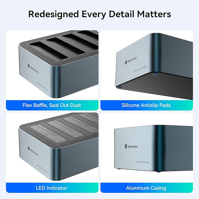 Yottamaster 5 Bay Hard Drive Docking Station Aluminum for 2.5''/3.5'' SATA SSD/HDD, USB 3.2 Gen1 Hard Drive Cloner Duplicator, Supports UASP and Up to 100TB (5x20TB) for 1-to-4 Offline Cloning (KB500)