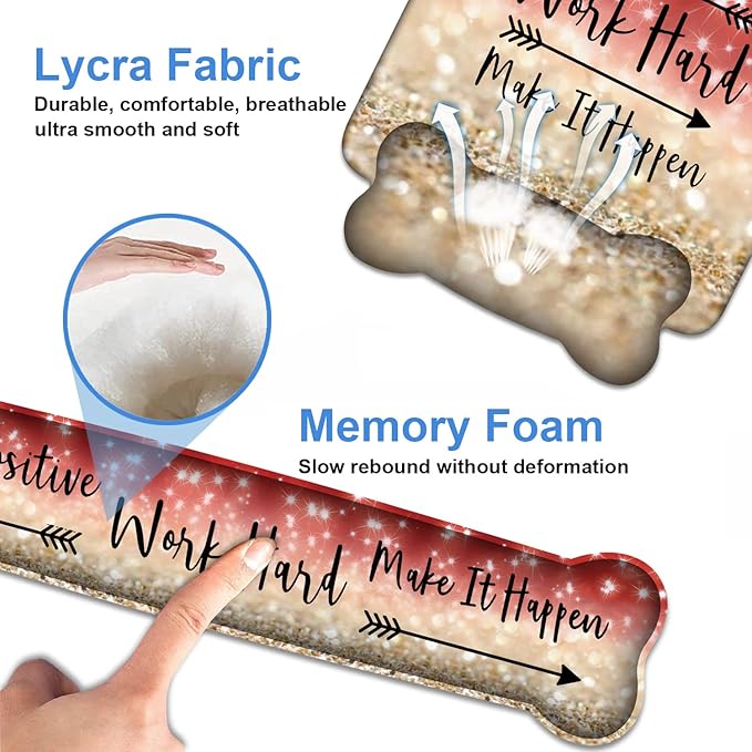 Keyboard Wrist Rest and Mouse Pad Wrist Support Set,Stay Positive Work Hard and Make It Happen Inspirational Quote Non-Slip Rubber PU Base for Home Office Working Studying Easy Typing & Pain Relief
