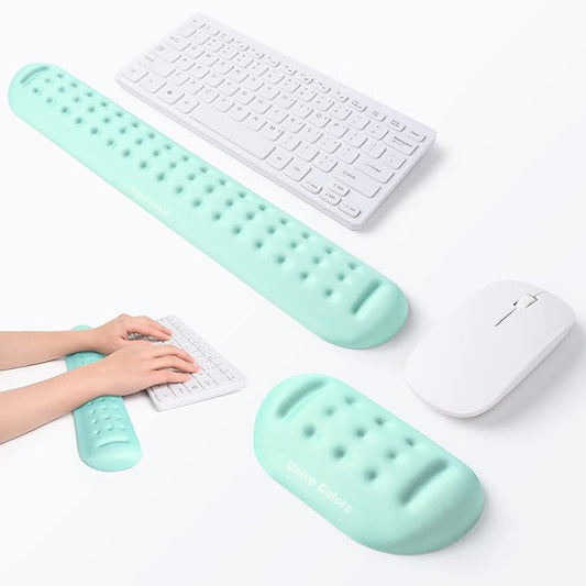 UnivoColors Turquoise Green Keyboard Wrist Support and Mouse Wrist Rest Set, Made of Memory Foam Soft Gel, Ergonomic Pad for Computer, Laptop, Mouse, Office, Gaming