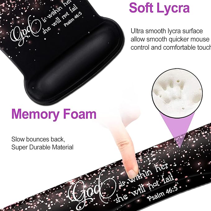 Keyboard Wrist Rest Pad and Ergonomic Mouse Pad Wrist Support Set Psalm 46:5 God is Within Her,She Will Not Fall Rose Gold Black for Gaming,Office,Comfortable and Pain Relief with Coaster Set