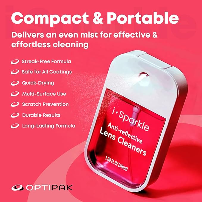 I-Sparkle Anti-Reflective Lens Cleaner Spray kit | (1x) 1.35oz Glasses Cleaner Spray + (1x) Microfiber Cloth for Eyeglasses, Sunglasses, Lenses, Screens and Camera Cleaning Kit (2 Piece Set)