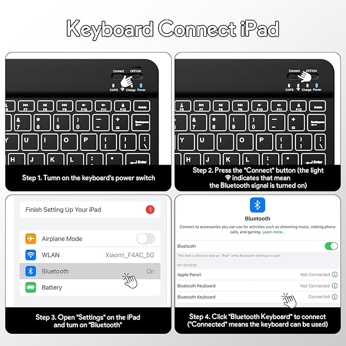 YBING for iPad A16 Case with Keyboard 11th &10th Generation, 360 Rotation Magnetic Cover with 7-Color Backlit Wireless Detachable Keypad with Pencil Holder for iPad 11th 2025/10 Gen 10.9" 2022 (Black)