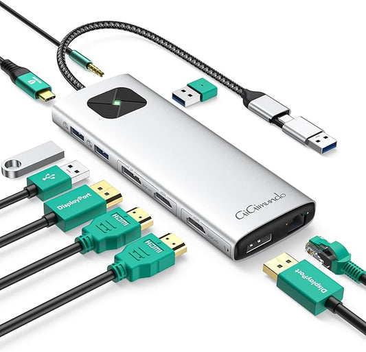 GiGimundo LK10 10 in 1 Laptop Docking Station Dual Monitor, USB C Hub Dual 4K@60Hz HDMI, 2 DP, 3 USB A, 100W PD, 1000Mbps Ethernet, 3.5MM Audio, USB Multiport Adapter for MacBook/DELL/HP/Lenovo