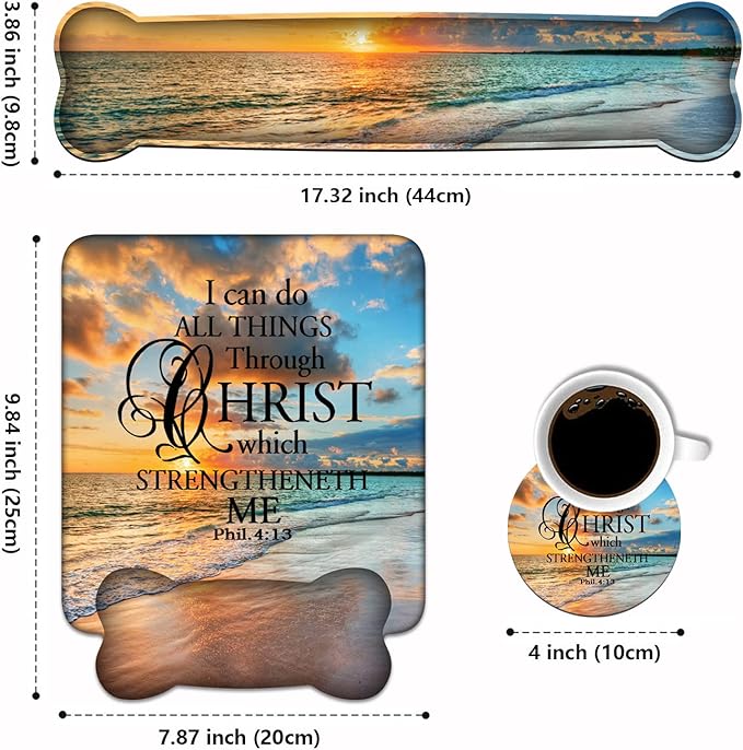 Wrist Rest Support Ergonomic Gel Mouse Pad and Memory Foam Keyboard Set, Non-Slip Rubber PU Base for Home Office Working Studying Easy Typing & Pain Relief, Bible Verse Phil 4:13