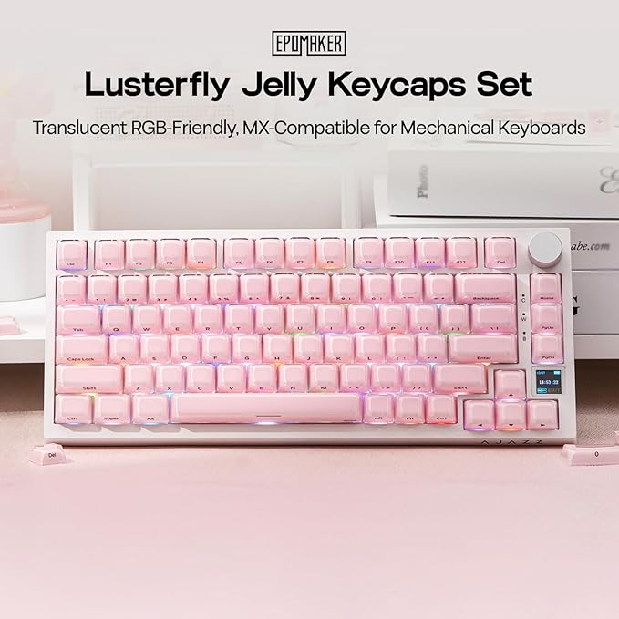 EPOMAKER Lusterfly Jelly Keycaps Set - 123 Keys Double-Shot Laser Engraved, MDA Profile, ABS+PC, Non-Shine-Through, MX-Compatible for 61/68/84/87/98/100/104-Key Mechanical Keyboard (Pink)