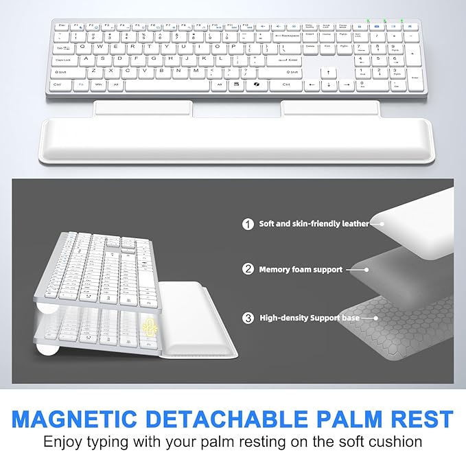 Wireless Keyboard and Mouse Combo, Full Size Silent Ultra Thin Keyboard with Magnetic Wrist Rest, Optical Mouse, 2.4G Lag-Free Cordless Mice Keyboard Set for Computer, Mac, Laptop, PC, Windows