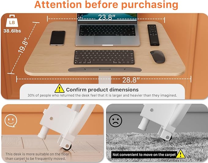 JOY worker Foldable Mobile Standing Desk, Pneumatic Height Adjustable Sit Stand Desk, 90° Tiltable Rolling Laptop Desk, Portable Cart with Wheels Non-Slip Mat for Home Office, Holds Up to 22lbs