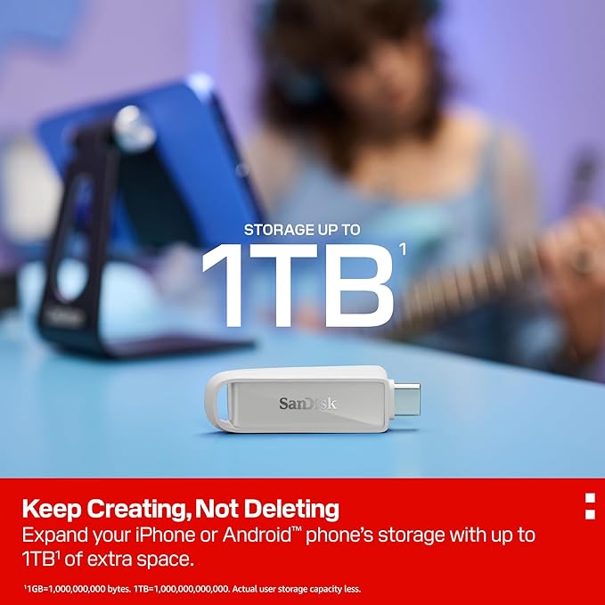 SanDisk 512GB Phone Drive with USB Type-C - for Smartphones, Tablets, and Computers - Up to 150MB/s, USB 3.2 Gen 1 - Arctic White - SDIXS0N-512G-GN6NE