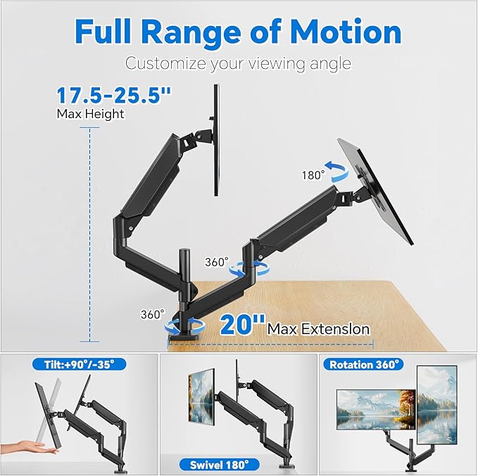 Simple Trending Dual Monitor Stand for 17-27 inch Computer Screens, Computer Stand, Adjustable Stand for 2 Monitors Holds up to 20 lbs, Black
