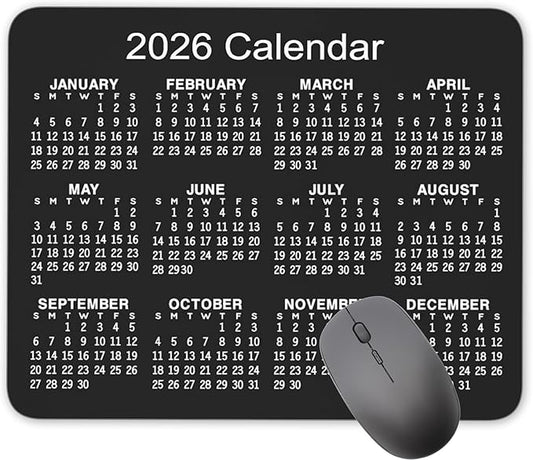 Non-Slip Rubber Mouse Pad， 2026 Calendar Horizontal Version Calendar Black Mouse Mat Mouse Pad Office Gaming Mousemat 9.5 inch x 7.9 inch
