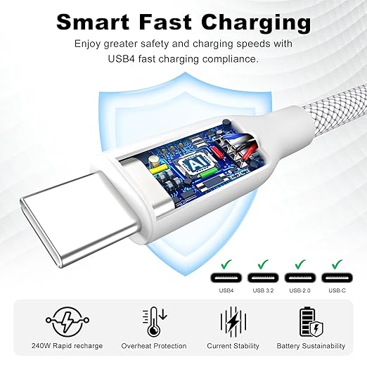 Long USB C Cable 6.6FT, 240W USB C to C Cable Fast Charging Cable, Type-C Charger Cord Compatible with iPhone16/15 Pro Max, Galaxy S25/S24, MacBook Pro/Air, iPad, Laptop, Nintendo Switch 2 & More
