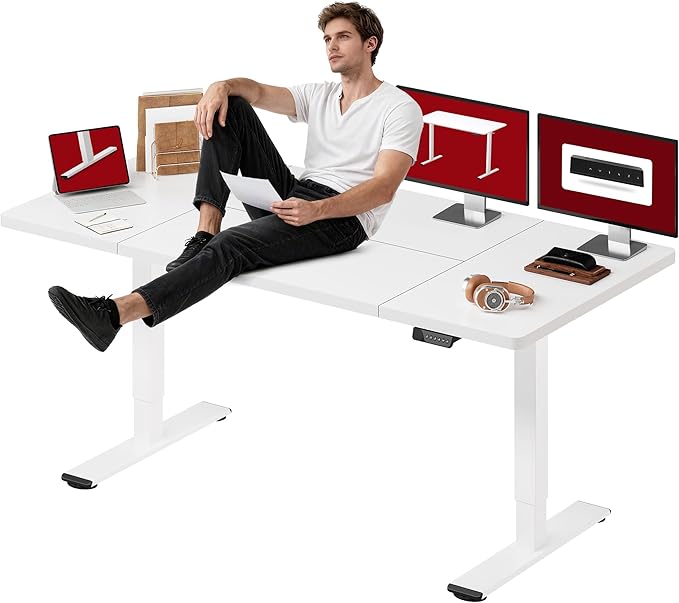 SANODESK Dual Motor Electric Standing Desk 79 x 32 Inches, Height Adjustable Sit Stand Desk with Large Splice Board for Home Office, Computer Workstation, Study & Gaming, White Frame/White Top
