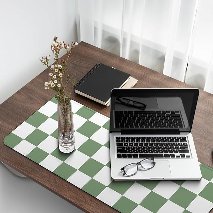 Gaming Mouse Pad with Non-Slip Base, Cute Mouse Mat with Stitched Edges for Keyboard and Mouse, Large Anime Mousepad for Computer, 31.5 x 11.8 inches (Green Checkered)