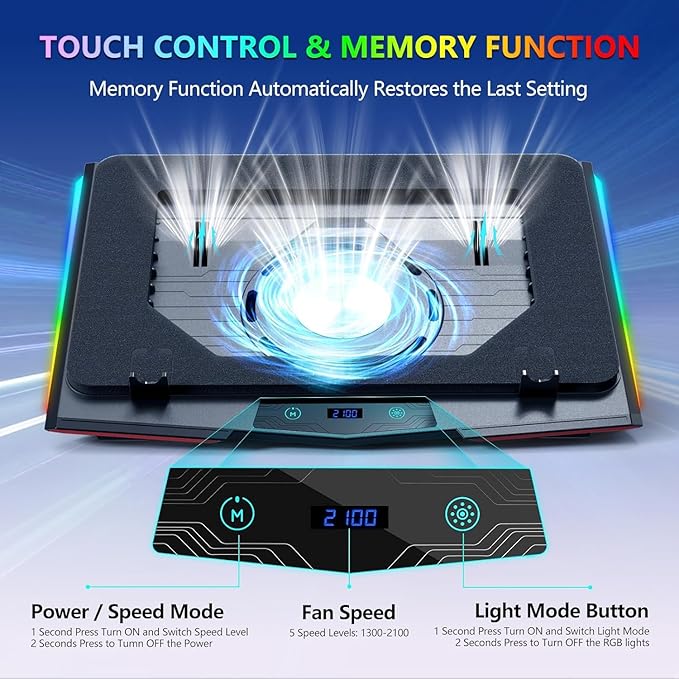 Cooling Pad for Dell Alienware m16 m17 m15 x17 x16 x15 x14 Area-51m 17 16 15 14 inch Gaming Laptop,It is a Heat Dissipation Monster with Powerful Turbo Fan Can Fast Cooling,RGB Light Mode