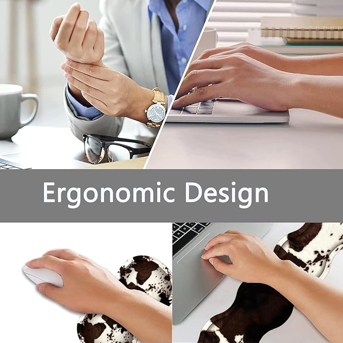 Large Gaming Mouse Pad + Keyboard Wrist Rest + Wrist Support + Coaster Set, Memory Foam Ergonomic for Easy Typing, XXL Extended Gaming Mouse Pad Table Pad - Cow Hide Print