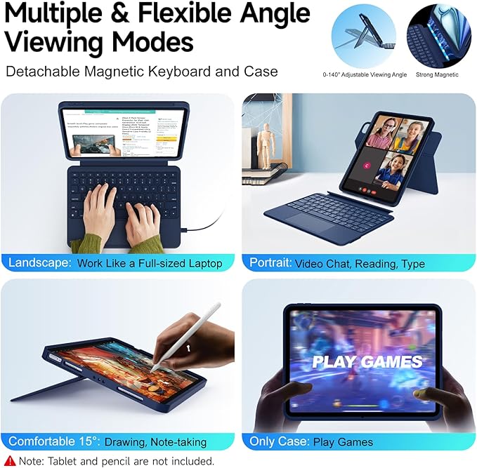 Rotatable & Detachable Magnetic Keyboard Case for iPad Air 11-inch (M3 2025 /M2) & 11-inch Pro (4th,3rd,2nd,1st Gen) & 10.9" Air 5/4 th, with Trackpad,Backlits, Full Protect, Blue