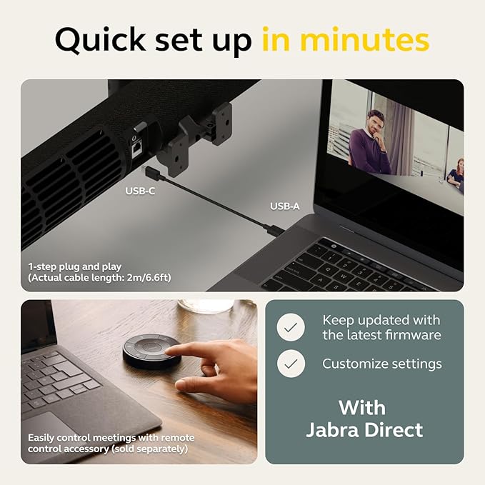 Jabra PanaCast 50 – Intelligent 180° Panoramic-4K Meeting Room Video Camera – Inclusive Video Conferencing Camera with Full Coverage, Easy to Set-Up Wide Angle Webcam with Microphones - Black