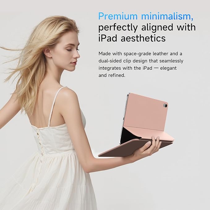 HOU Slim Bluetooth Keyboard Case for 2025 11th-Gen iPad (A16) & 2022 10th-Gen iPad, Smart Folio, Magnetic Stand with 2 Ergonomic Tilt Angles, Recyclable Synthetic Leather, Long-Life Battery, Pink