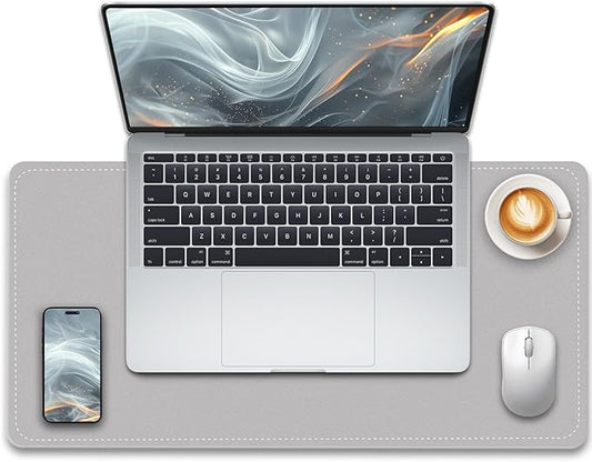 Non-Slip Desk Pad, 24" x 14" Large Mouse Pad, PU Leather Desk Mat with Suede, Laptop Desk Pad, Waterproof Keyboard Pad, Desk Blotter for Office/Home/Decor (Gray)