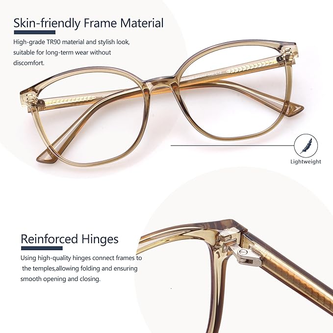 Women's Blue Light Blocking Glasses, TR90 Frame Computer Gaming Glasses Anti Eyestrain & UV Glare RF6208