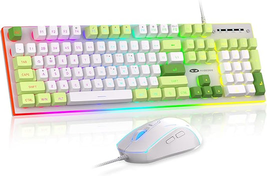 MageGee GT838 Gaming Keyboard and Mouse Combo, 104 Keys RGB Backlit Quiet Wired Keyboards with Number Pad, Metal Panel, Anti-Ghosting, Keyboards Set for Desktop, Laptop, PC, Green