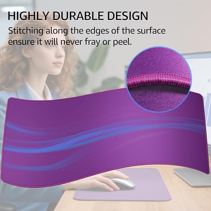KTRIO Large Gaming Mouse Pad Desk Mat, Superior Micro-Weave Cloth, Non-Slip Rubber Base, Stitched Edges, Water-Resistant, for Gamer, Office & Home, 31.5 x 15.7 Inch，Violet Purple