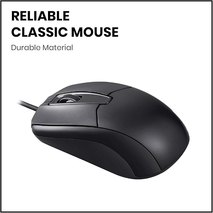 Perixx PERIMICE-209 3 Button USB Wired Mouse - Optical - 1000 DPI - 5.9 Ft Cable - Black
