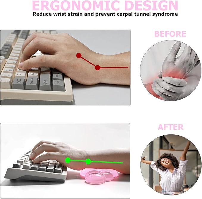 Gel Cloud Wrist Rest Keyboard, Cute Wrist Rest for Computer Keyboard, Ergonomic Keyboard Wrist Rest and Soft Mouse Wrist Rest for Typing Pain Relief, Suitable for Office, Home, Computer, Gaming, Pink