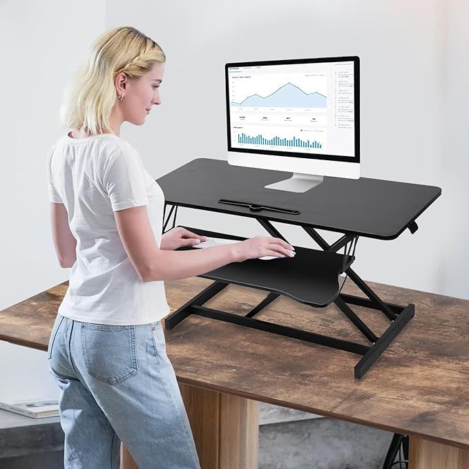 37" Desk Converter, Height Adjustable Stand Up Desk Converter, 2 Monitor Standing, Sit to Stand, Quick Sit to Tabletop, Riser Workstation with Wide Keyboard Tray