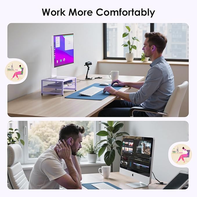 2-Tier Computer Monitor Stand Riser, Desk Organizer for Monitor, Printer & Laptop Stand, Desktop Workspace Organizers for Office Supplies(Purple)