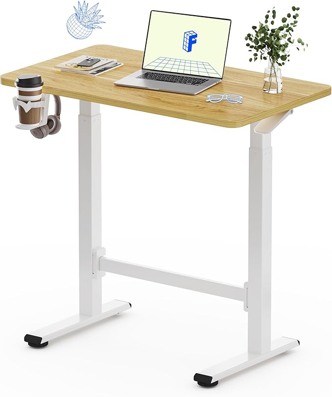 FLEXISPOT H7 Plus Gas Spring Adjustable Standing Desk, Mobile Rolling Sit-Stand Workstation with Wheel, Cordless Stand Up Desk for Small Room & Home Office 32" One-Piece Desktop Maple,height 27.6"–45"
