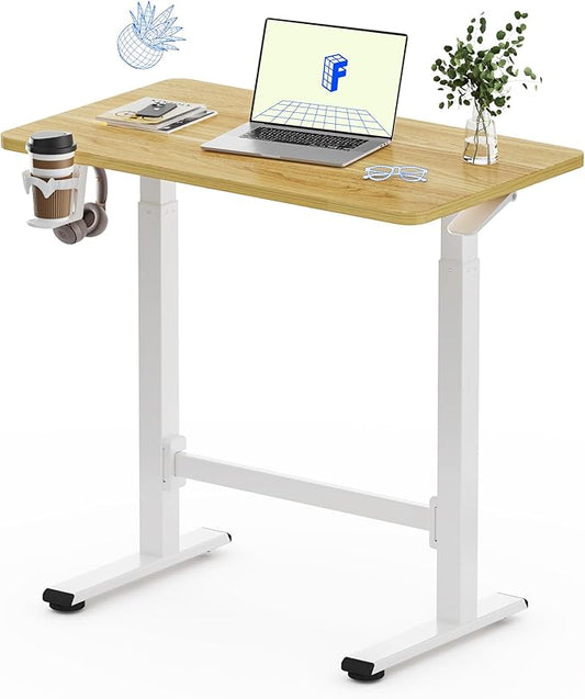 FLEXISPOT H7 Plus Gas Spring Adjustable Standing Desk, Mobile Rolling Sit-Stand Workstation with Wheel, Cordless Stand Up Desk for Small Room & Home Office 32" One-Piece Desktop Maple,height 27.6"–45"