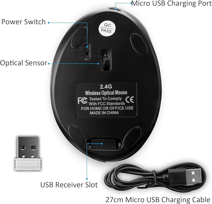 Thanice Vertical Wireless Mouse,2.4G Rechargeable Ergonomic High Precision Optical Silent Cordless Computer Mice with 6 Buttons, 3-DPI Adjustable, USB Receiver for Laptop PC Mac Notebook(Black)