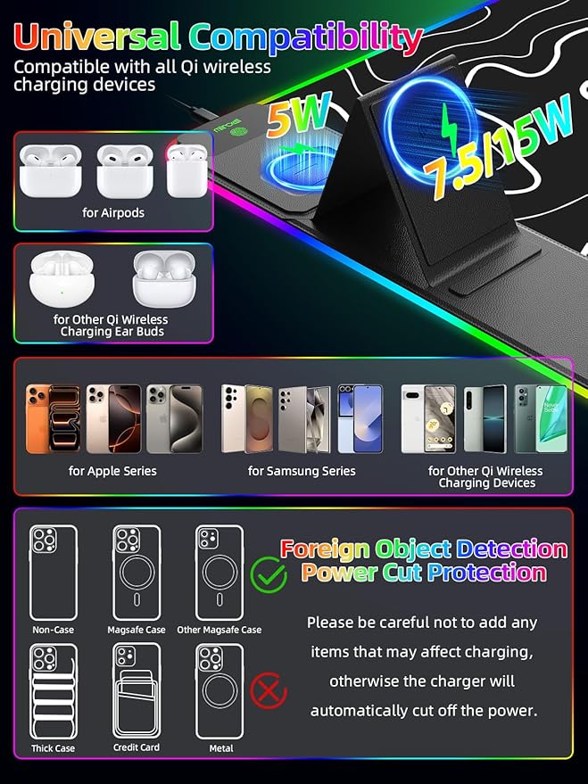 Mouse Pad with Foldable Phone Holder & Wireless Charger, XXL RGB Gaming Mousepad 31.5"x15.8" Large Desk Mat for Keyboard, 11 Colors 5 Modes