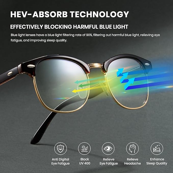 Cyxus Blue Light Glasses Men Women Browline Frame Computer Glasses Reduce Eye Strain UV Protection for Computer Screen （8356T01 Gold Frame）