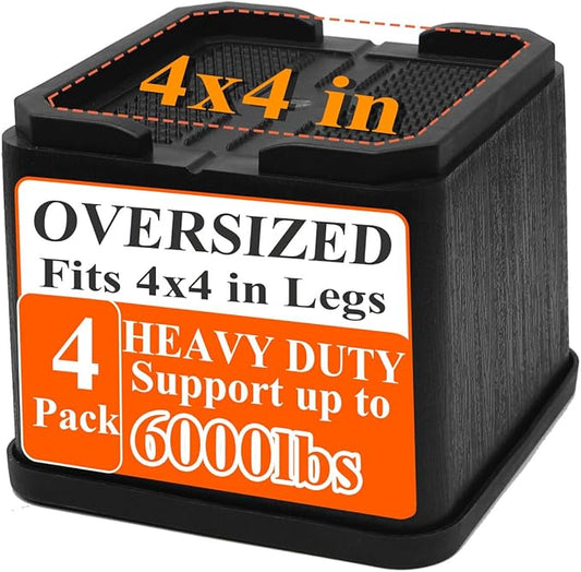 Bed Risers Oversized, 4 Inch Heavy Duty Furniture Risers Support Up to 6000lbs, Adjustable 8 Inch Bed Raising Blocks, Bed Lifts for College Dorm Rooms, Couches, Tables, Desks