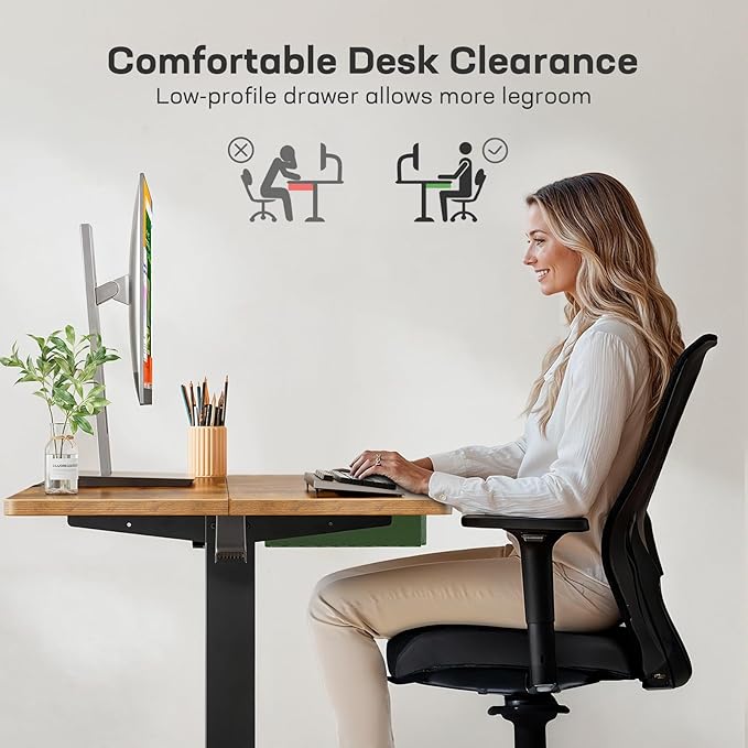 Marsail 48x24 Electric Standing Desk with Drawer, Computer Desk, Sit Stand Office Table with Storage & Hooks & Cable Management, Ergonomic Height Adjustable Table for Home Office, Brown